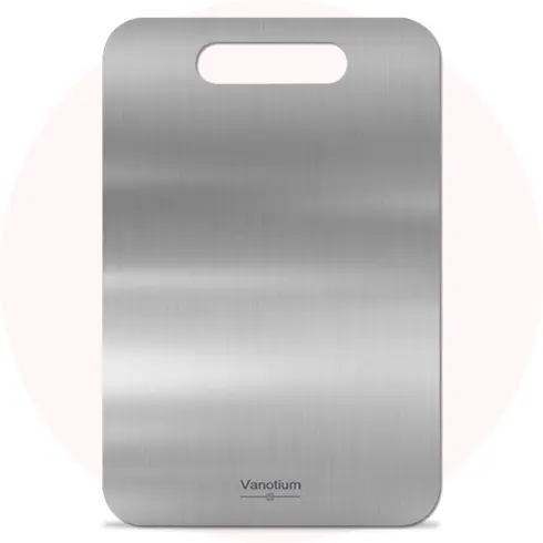 Plain silver Vanotium cutting board shown from above